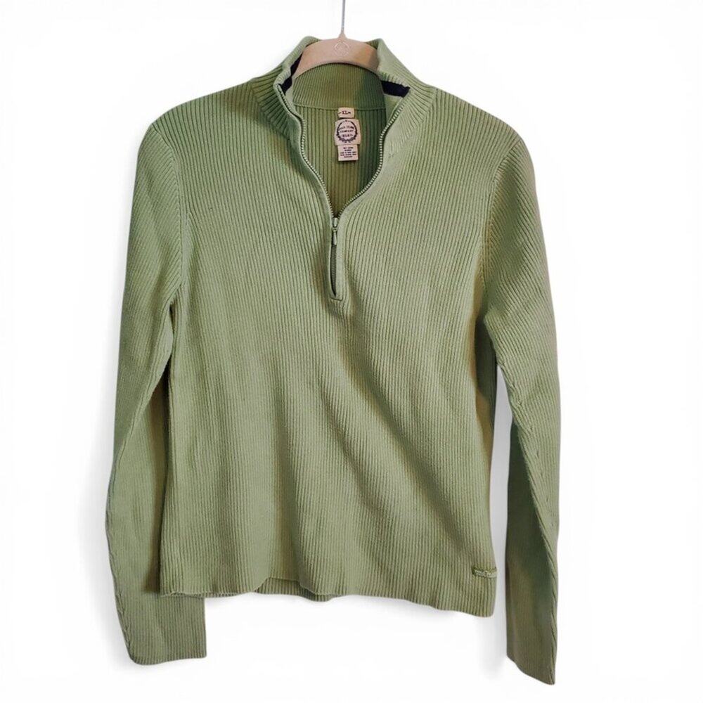 Vintage Polo Ralph Lauren Green Ribbed Half Zip Pullover Sweater Girls Size XL